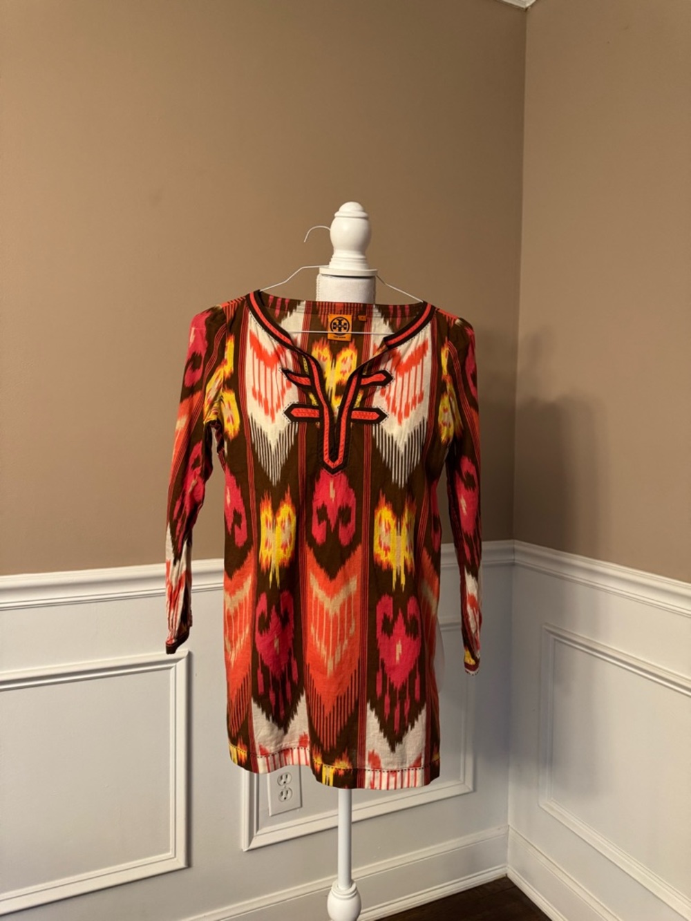 Tory Burch Multicolor Ikat-Print Tunic - Red, Pink, Orange, Yellow, Brown, White